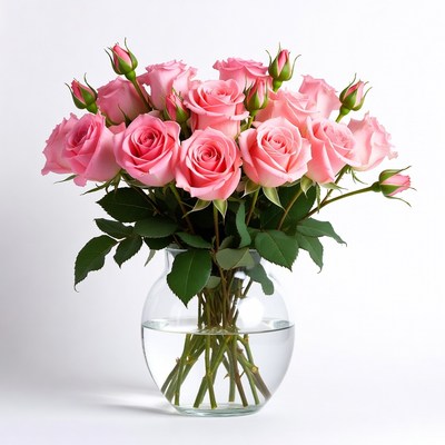 Pink Roses in Glass Vase