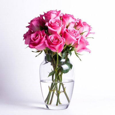 Pink Roses Bouquet in Glass Vase