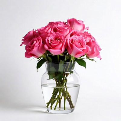 Pink Roses in Glass Vase