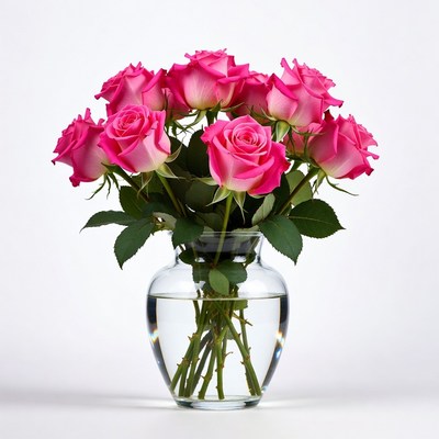 Pink Roses Bouquet in Glass Vase