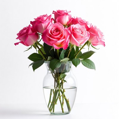 Pink Roses in Glass Vase