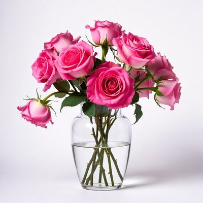 Pink Roses in Glass Vase