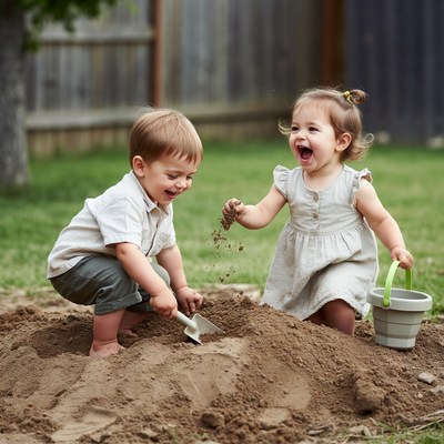 Boy and girl playing in sandbox