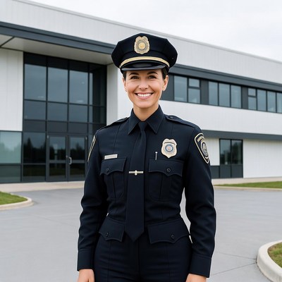 Smiling female police officer in uniform