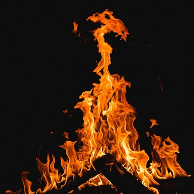 Burning Fire Flames on Black Background