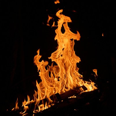 Burning Fire Flames on Black Background