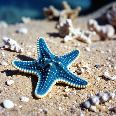 Blue Starfish on Sandy Beach
