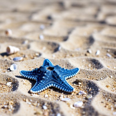 Blue starfish on sandy beach