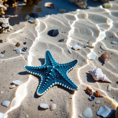 Blue Starfish on Sandy Ocean Floor