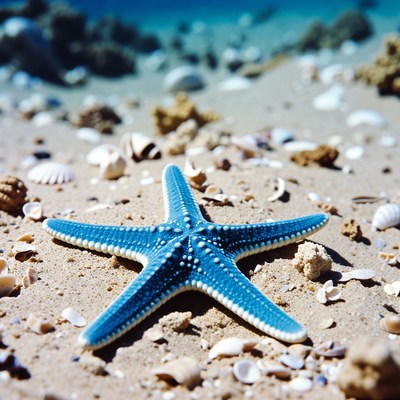 Blue Starfish on Sandy Beach
