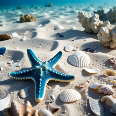Blue Starfish on Sandy Beach