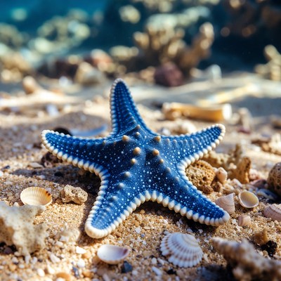 Blue Starfish on Sandy Beach
