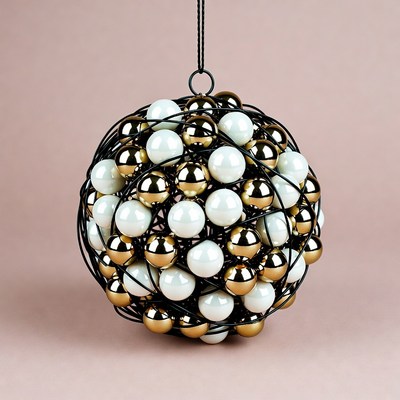 White and Gold Beaded Wire Ornament