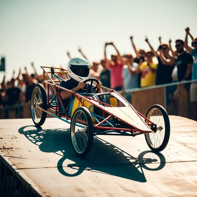 Boy Driving Colorful Soapbox Racer