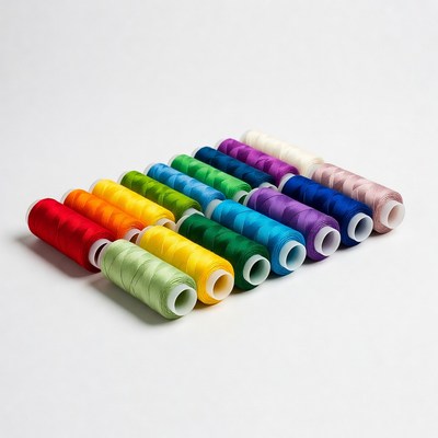 Colorful Spools of Thread on White Background