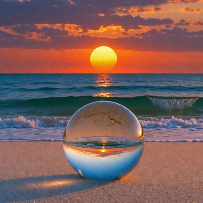 Crystal Ball Capturing Beach Sunset