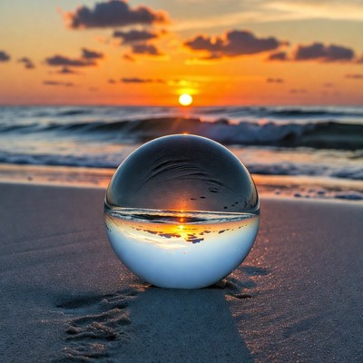 Crystal Ball Capturing Beach Sunset