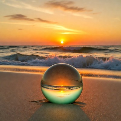 Crystal Ball Sunset Beach Reflection