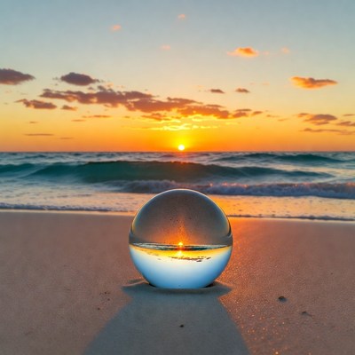 Crystal Ball Capturing Beach Sunset