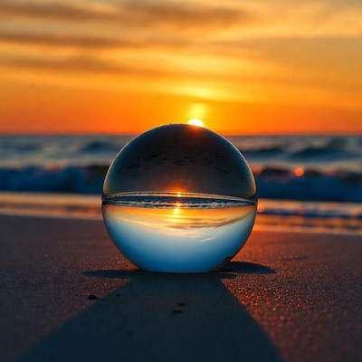 Crystal Ball Sunset Beach Reflection