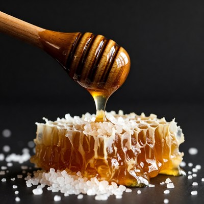 Honey Dripping from Wooden Spoon