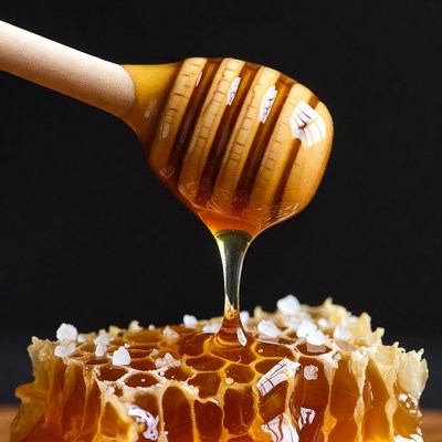Honey Dripping from Wooden Dipper