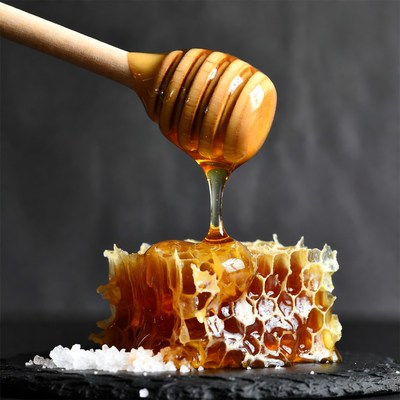 Honey Dripping from Wooden Dipper