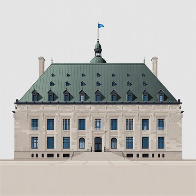 Green-Roofed Historic Courthouse Building Illustration