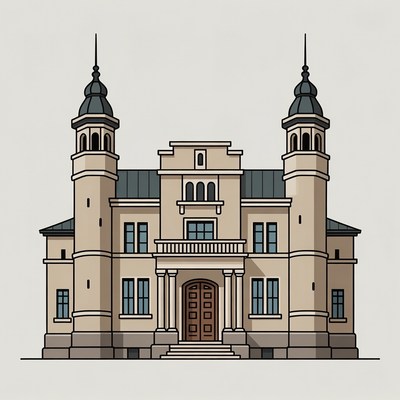 Grand Building with Twin Towers