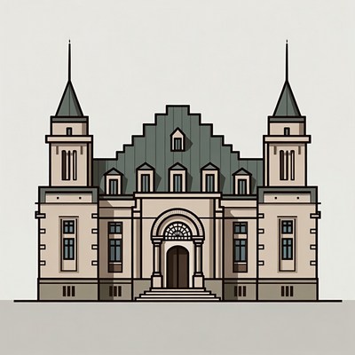 Line Art Mansion with Towers