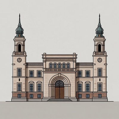 Historic Building with Twin Towers