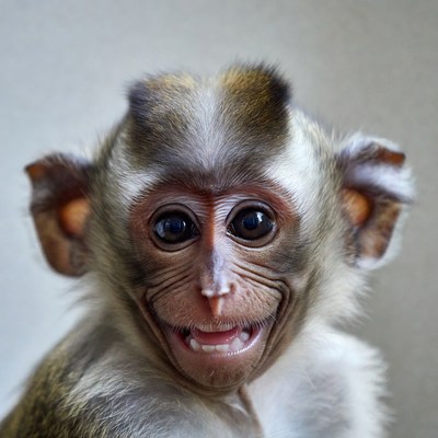 Baby macaque monkey smiling