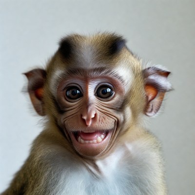 Smiling baby macaque monkey