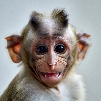 Baby monkey smiling with big eyes