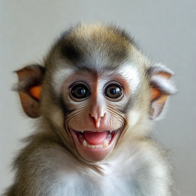 Baby macaque monkey smiling