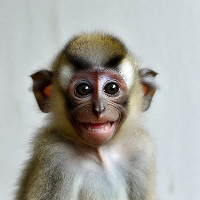 Baby monkey smiling happily