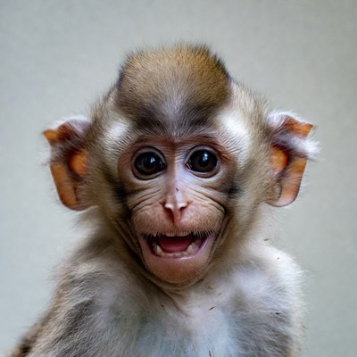 Baby macaque smiling at camera