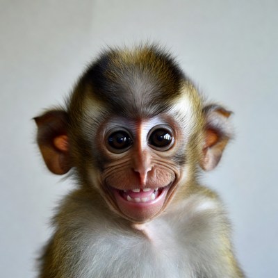 Baby macaque monkey smiling