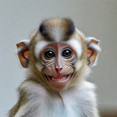 Baby macaque smiling at camera