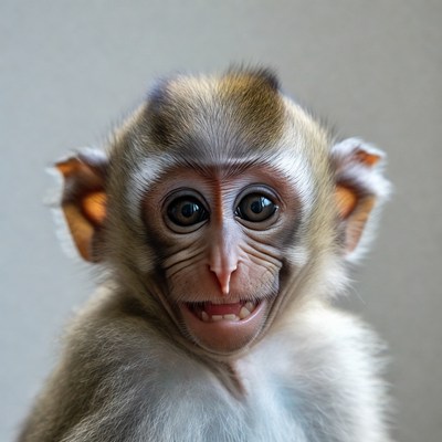 Baby macaque monkey smiling