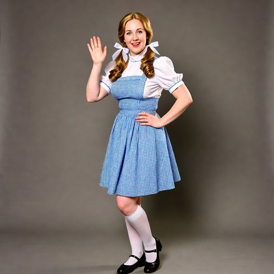 Woman waving in Dorothy costume