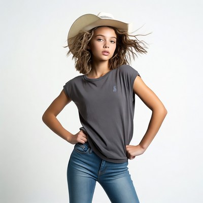 Teen girl in cowboy hat posing