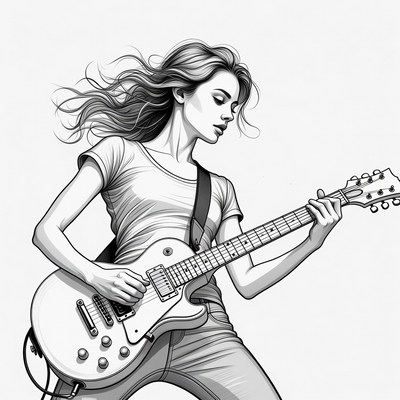 Woman playing electric guitar