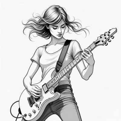 Woman playing electric guitar