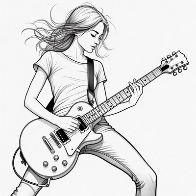 Woman playing electric guitar