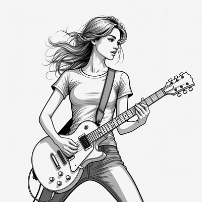 Woman playing electric guitar