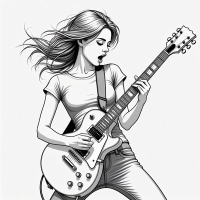 Woman playing electric guitar