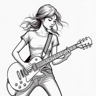 Woman playing electric guitar