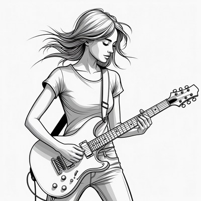 Woman playing electric guitar
