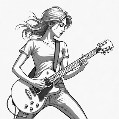 Blonde woman playing electric guitar